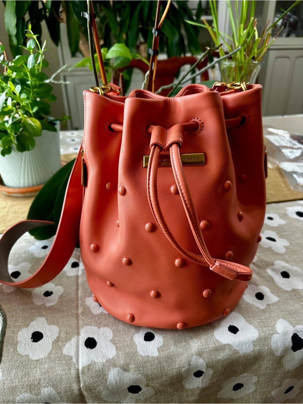 Marc Jacobs  Coral Orange Studded Bucket Bag - Women